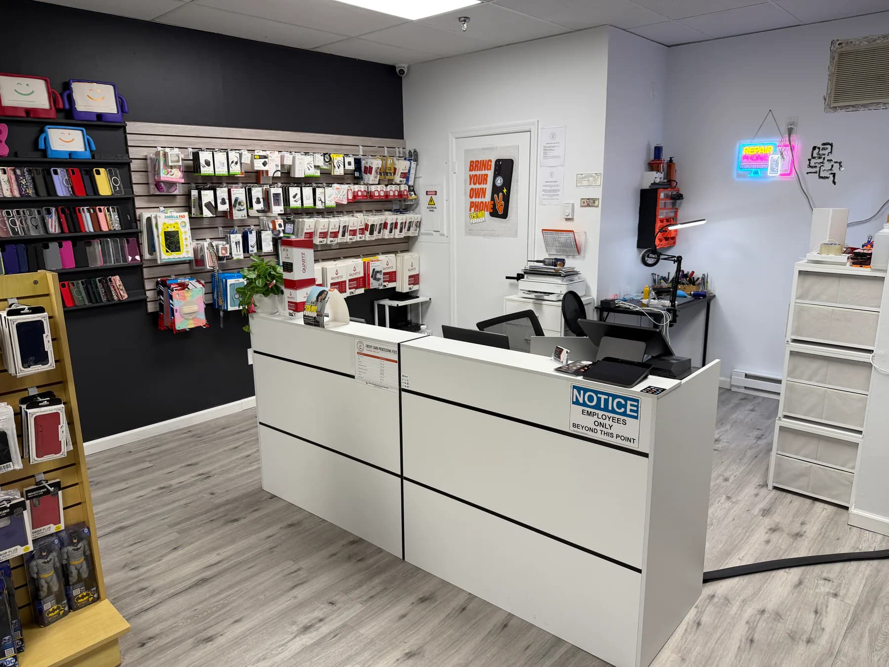 Front counter and repair area inside Hackettstown Phone Repair